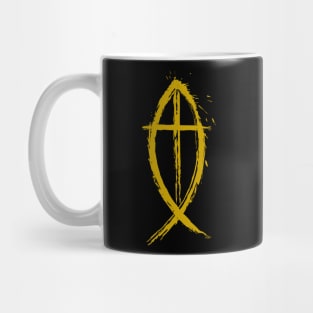 Cross And Fish Christian Design - Gold Edition Mug